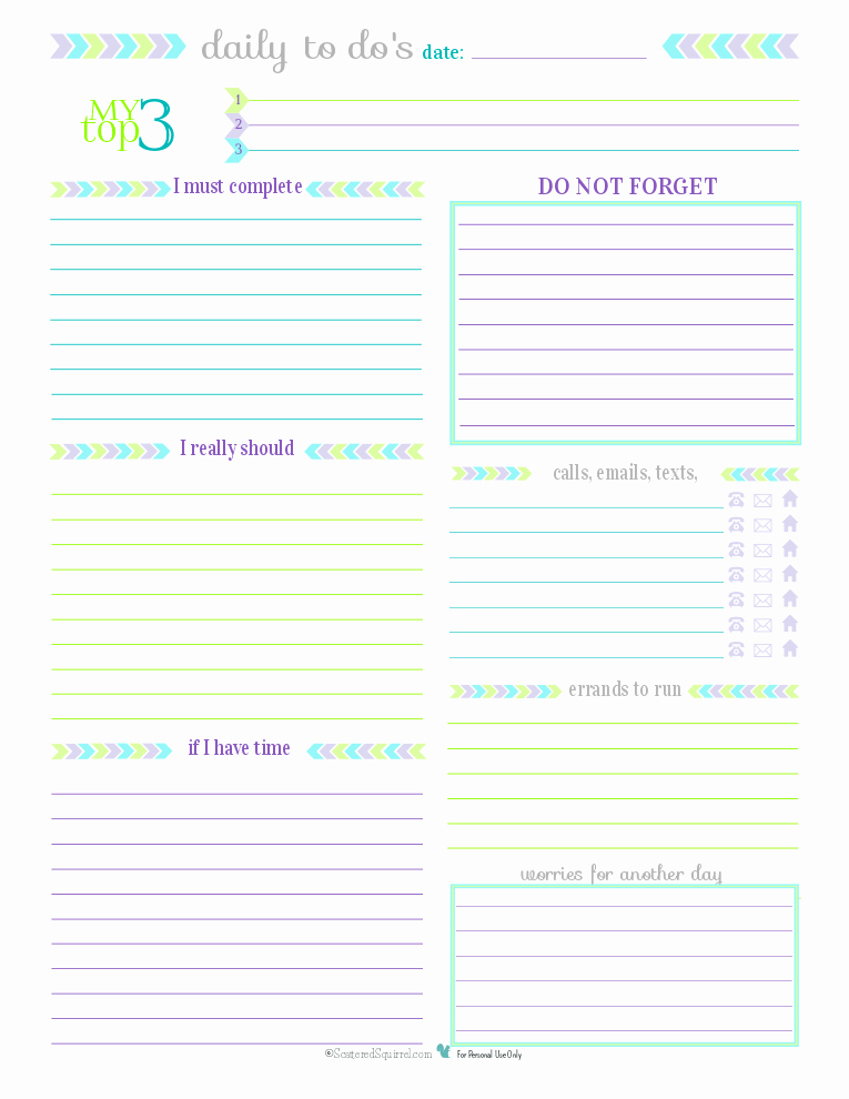 Daily to Do List Template New Day 27 to Do List Printables Scattered Squirrel