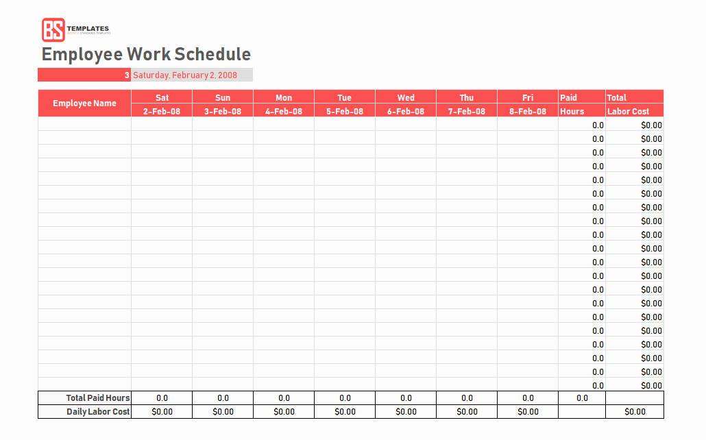 Daily Work Schedule Template Inspirational Work Schedule Template Daily Weekly