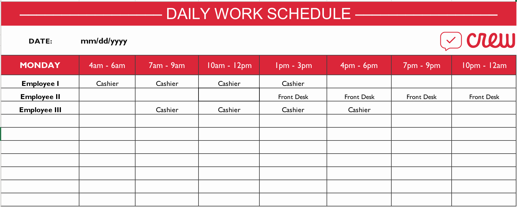 Daily Work Schedule Template Unique Free Daily Work Schedule Template Crew