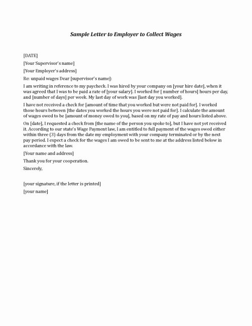 Demand Letter for Money Owed Fresh Unpaid Wages Letter to Employer Template Uk