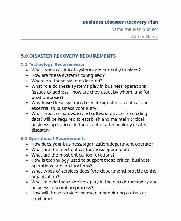Disaster Recovery Plan Example Awesome 13 Disaster Recovery Plan Templates Free Sample