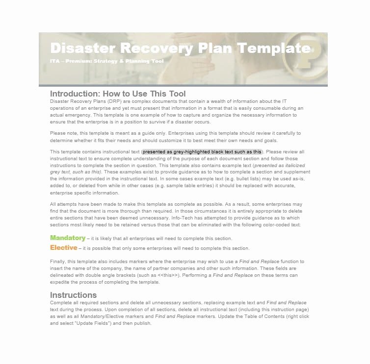 Disaster Recovery Plan Example Fresh 52 Effective Disaster Recovery Plan Templates [drp
