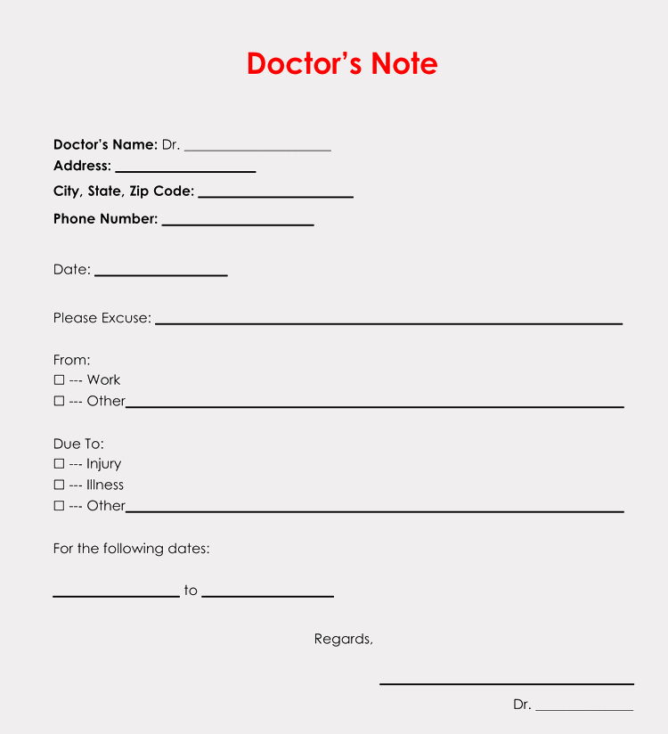 Doctors Notes for Missing Work Fresh 36 Free Fill In Blank Doctors Note Templates for Work