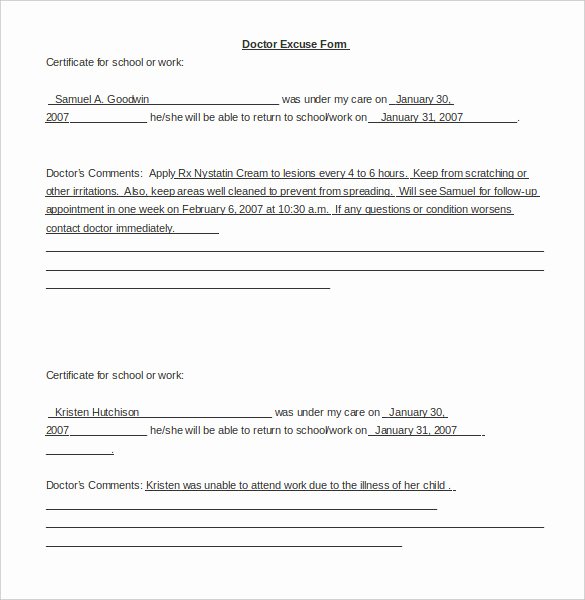 Doctors Notes for Missing Work Lovely 22 Doctors Note Templates Free Sample Example format
