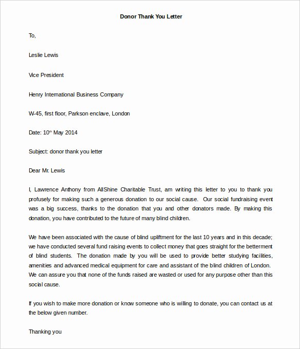 Donor Thank You Letter Fresh 41 Free Thank You Letter Templates Doc Pdf