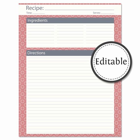 Editable Recipe Card Template Lovely Recipe Card Full Page Fillable Instant