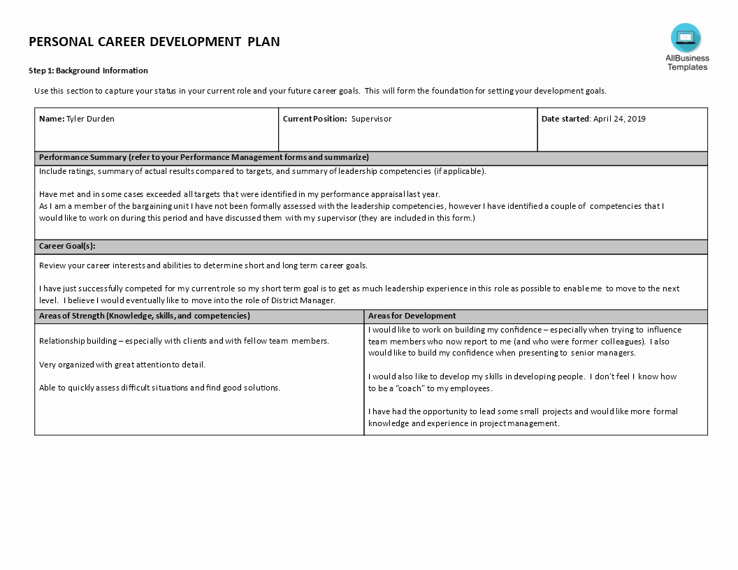 Employee Development Plan Examples Luxury Personal Career Development Plan