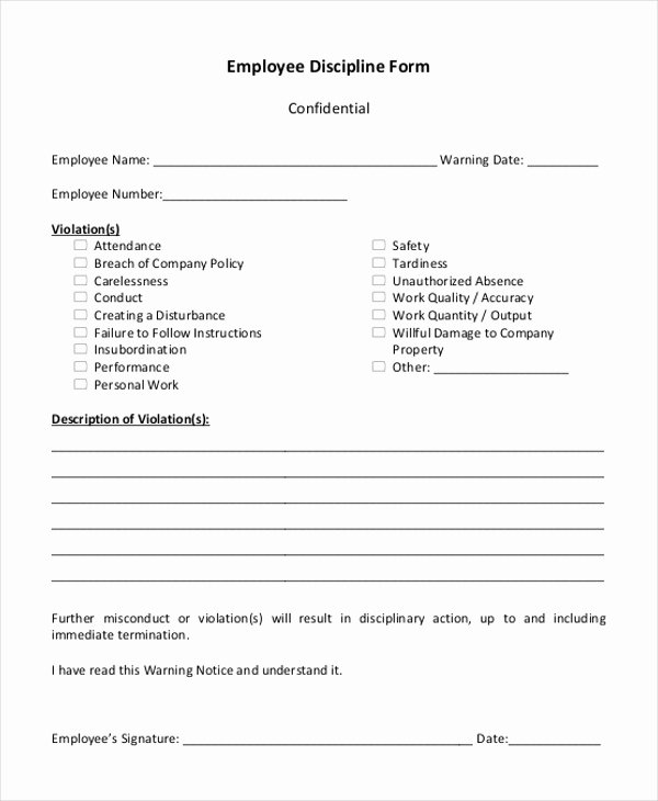 Employee Disciplinary Action form Fresh Free 6 Sample Employee Discipline forms