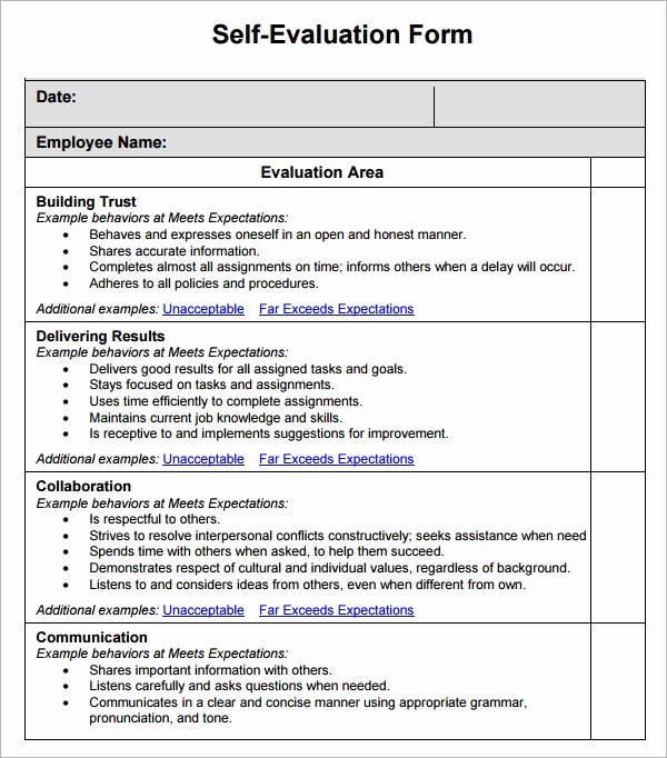 Employee Evaluation form Template Word Beautiful Free 14 Sample Employee Self Evaluation form In Pdf