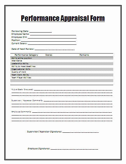 Employee Evaluation form Template Word Best Of Performance Appraisal form