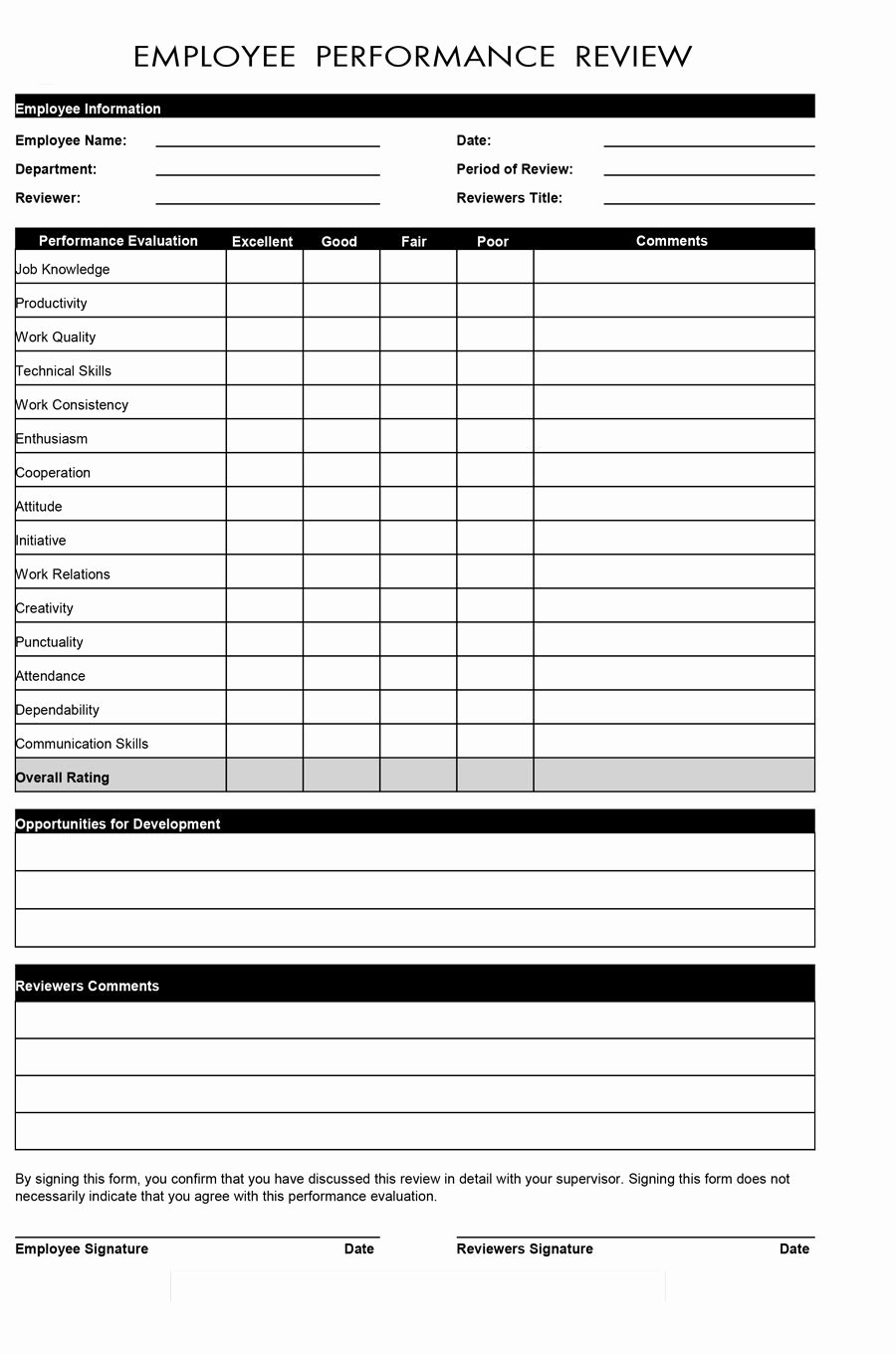 Employee Evaluation form Template Word Fresh 46 Employee Evaluation forms &amp; Performance Review Examples
