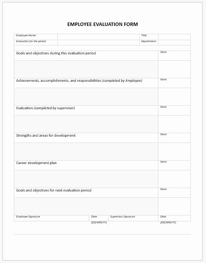 Employee Evaluation form Template Word Inspirational Evaluation form Templates for Ms Word