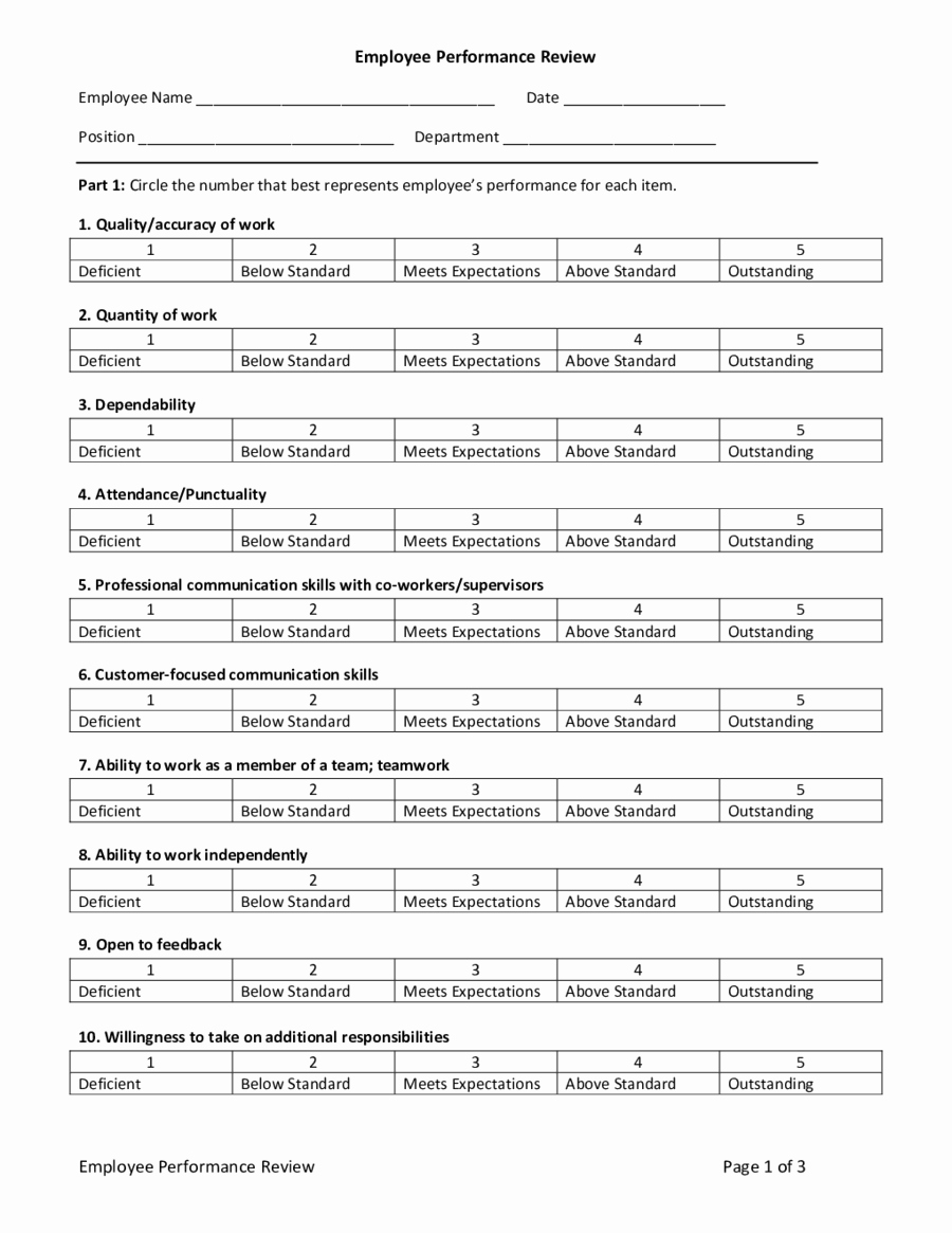 Employee Evaluation form Template Word Luxury Employee Evaluation form Free Employee Evaluation form