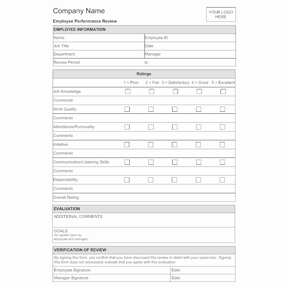 Employee Performance Evaluation format Beautiful Employee Evaluation form Template