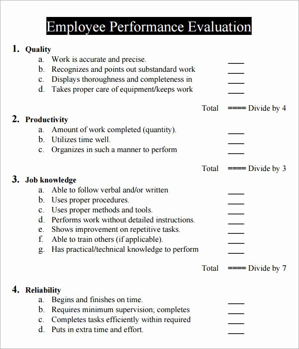 Employee Performance Evaluation format Beautiful Employee Performance Evaluation Evaluation
