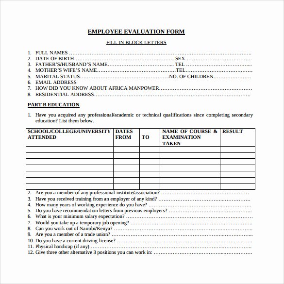 Employee Performance Evaluation format Best Of Employee Evaluation form 21 Download Free Documents In Pdf