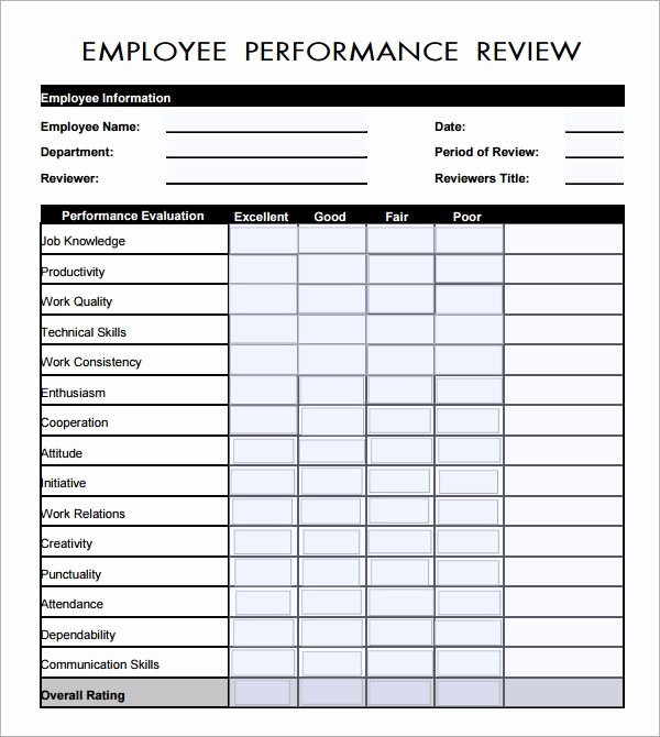 Employee Performance Evaluation format Elegant Employee Evaluation form Pdf