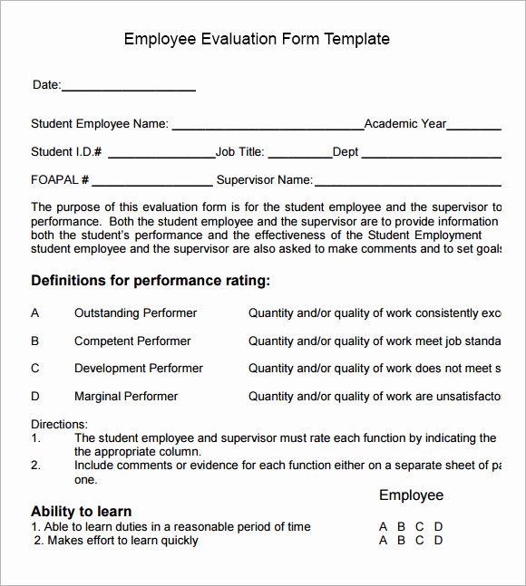 Employee Performance Evaluation format Elegant Employee Evaluation form Sample – 13 Free Examples format