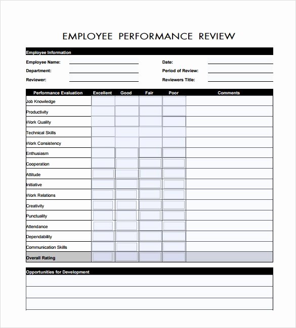 Employee Performance Evaluation format Lovely 7 Employee Review Templates Pdf Doc