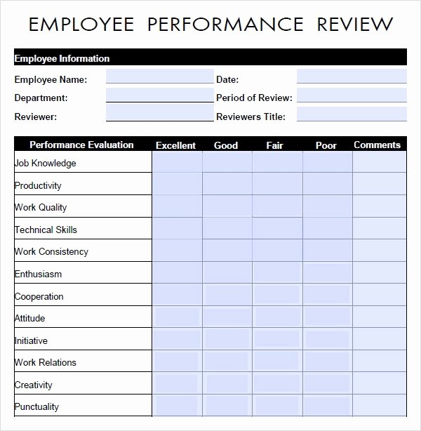 Employee Performance Evaluation format Lovely Free 9 Sample Performance Evaluation Templates In Pdf