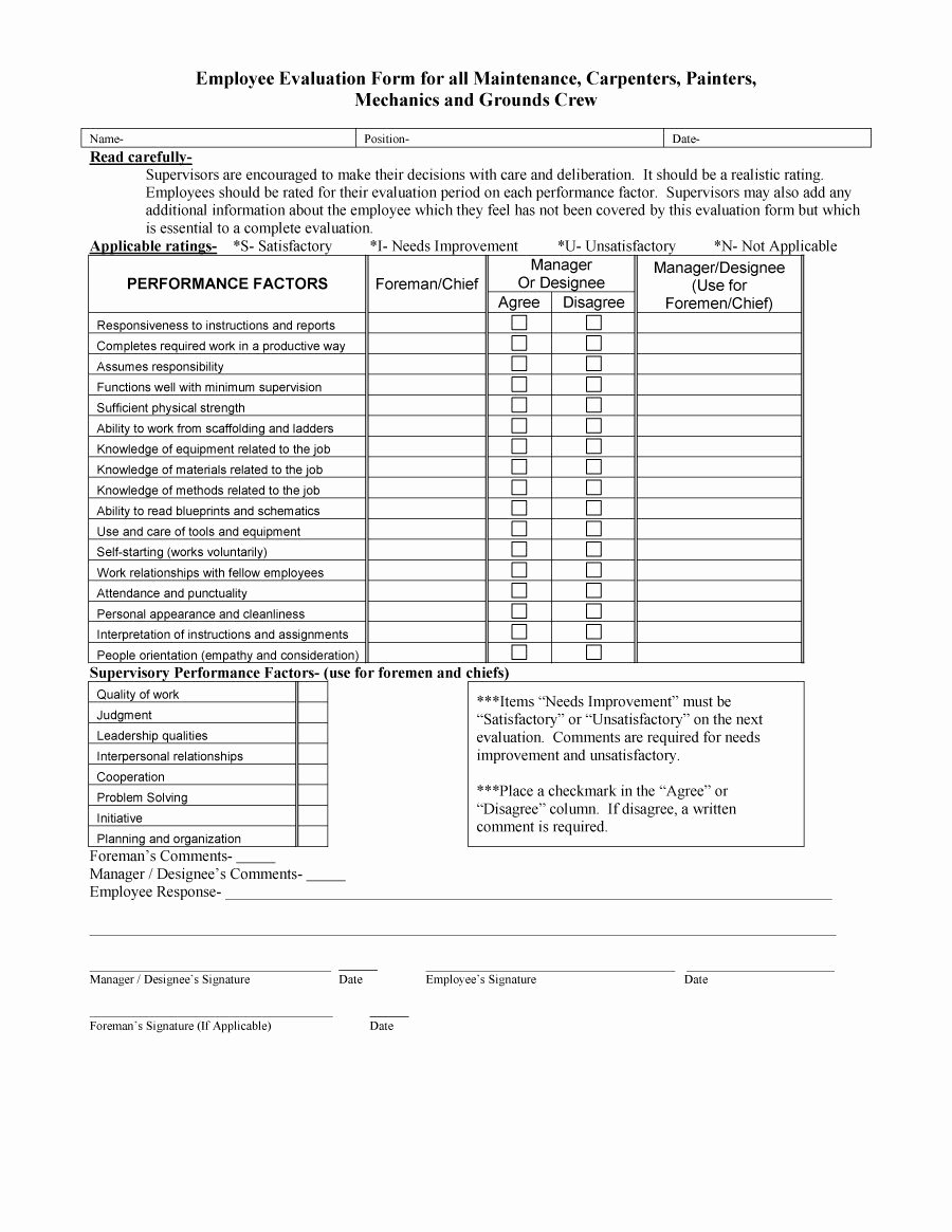 Employee Performance Evaluation format Luxury 46 Employee Evaluation forms &amp; Performance Review Examples