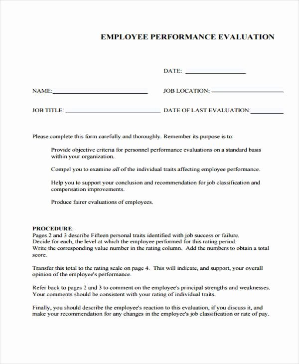 Employee Performance Evaluation format Luxury 9 Employee Performance Evaluation form Samples Free