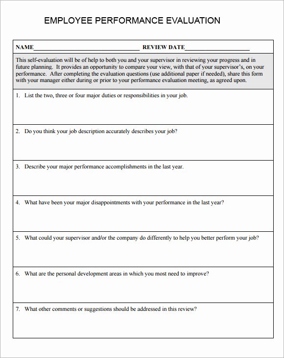 Employee Performance Evaluation format Luxury Employee Evaluation form Sample – 13 Free Examples format