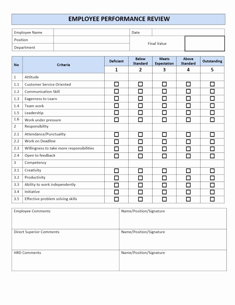 40 Employee Performance Evaluation Template Desalas Template