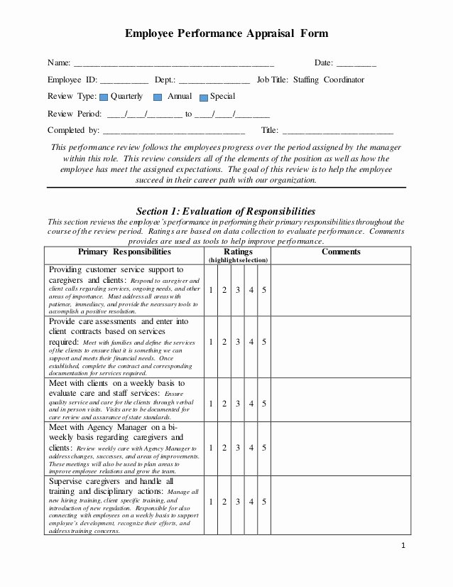 Employee Performance Evaluation Template Best Of Custom Performance Appraisal Review form