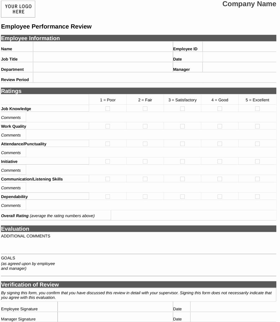 Employee Performance Evaluation Template Elegant 46 Employee Evaluation forms &amp; Performance Review Examples