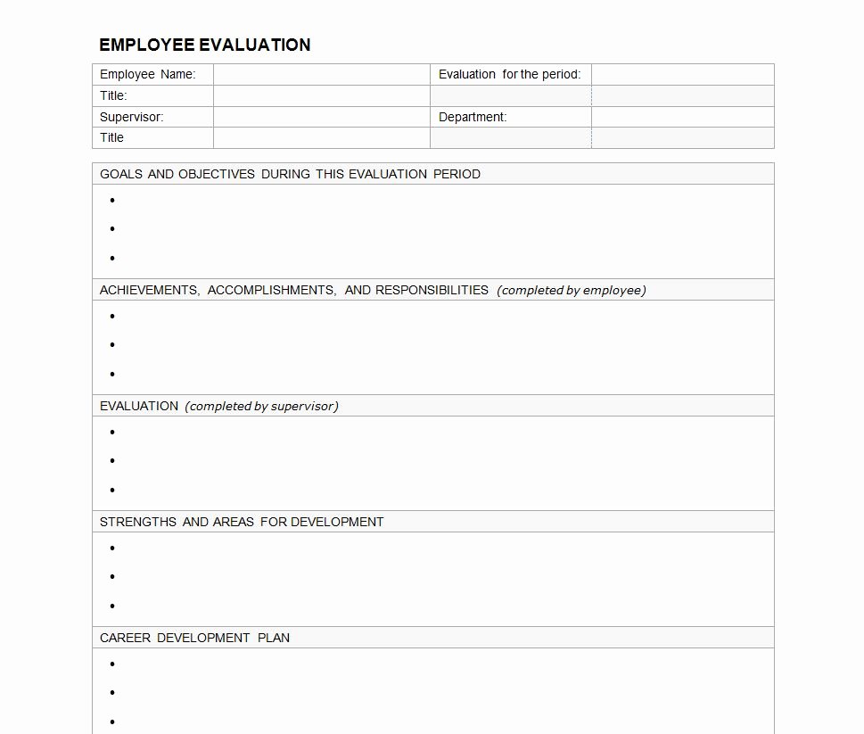 Employee Performance Evaluation Template Fresh Employee Evaluation form