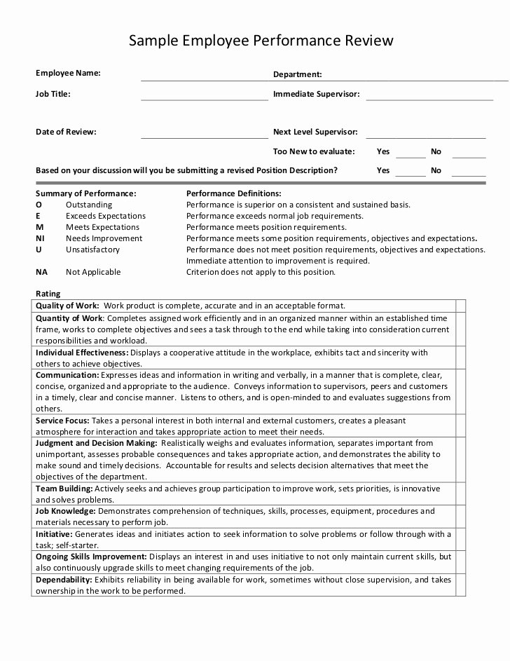 Employee Performance Evaluation Template Luxury Sample Employee Performance Review 1