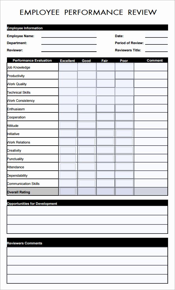 Employee Performance Evaluation Template Unique Employee Evaluation form Sample – 13 Free Examples format