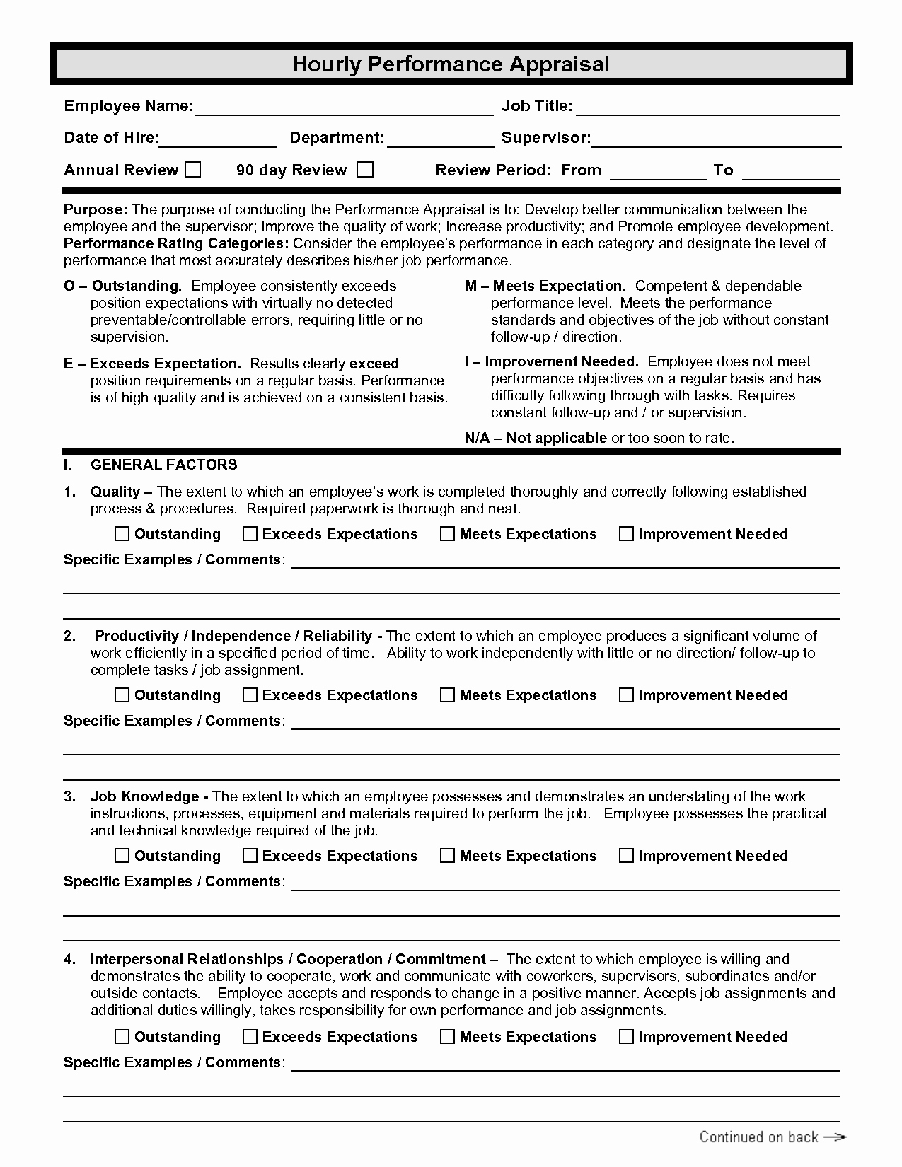 Employee Performance Evaluation Template Unique Employee Performance Review Hourly