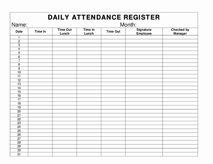 Employee Sign In Sheets Fresh Daily attendance Overtime Register