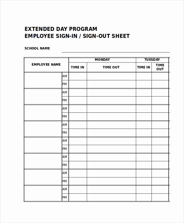 Employee Sign In Sheets Inspirational Sign In Sheet 30 Free Word Excel Pdf Documents