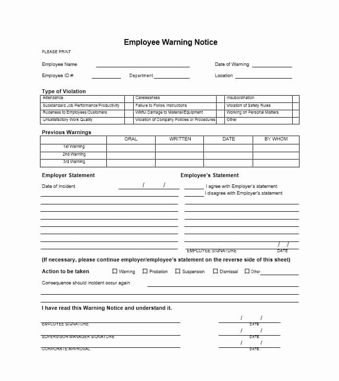 Employee Written Warning Template Free Unique Free Printable Employee Warning Notice