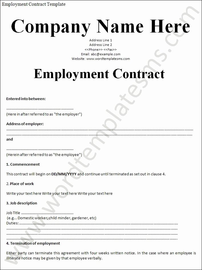 Employment Contract Template Word Fresh Employment Contract Template
