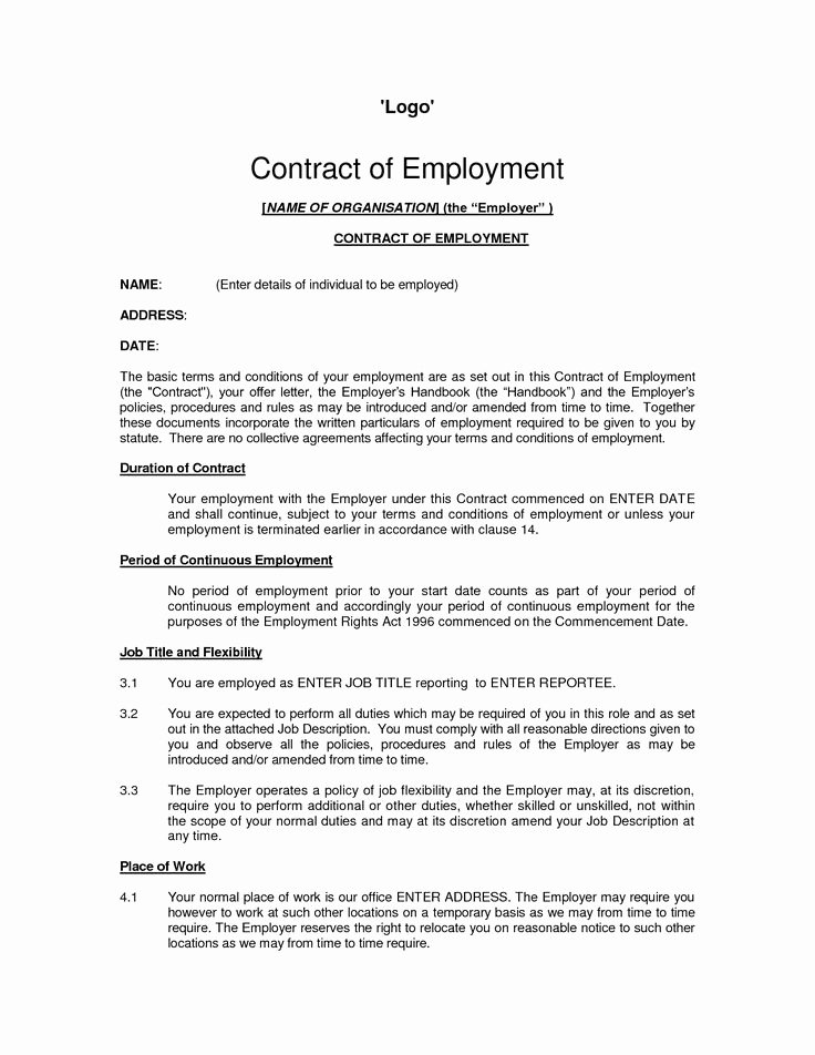 Employment Contract Template Word New Printable Sample Employment Contract Sample form