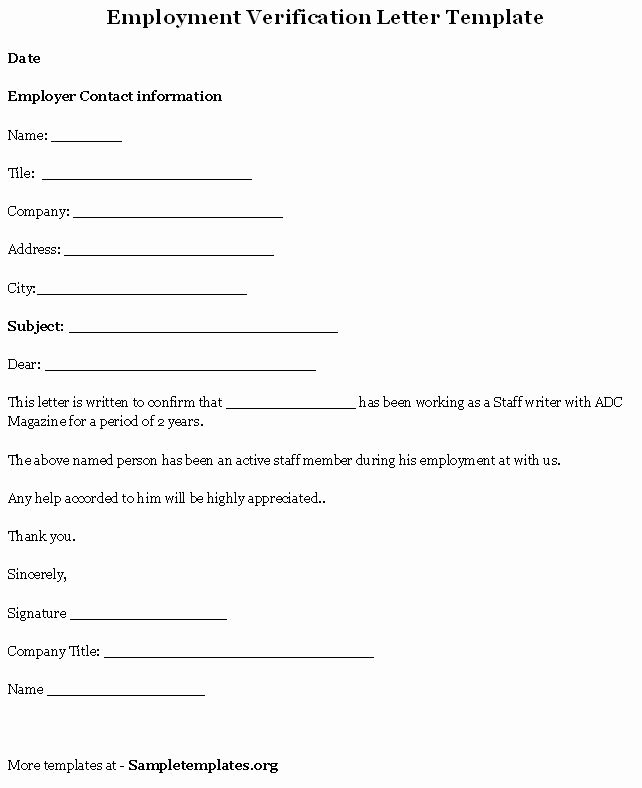 Employment Verification form Template Elegant Free Printable Letter Employment Verification form