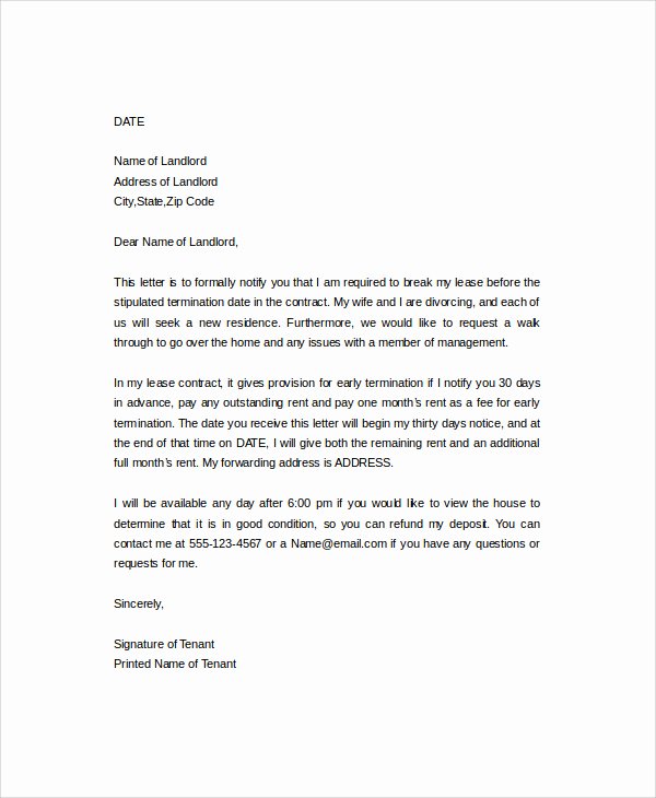 End Of Lease Letter Best Of Early Lease Termination Letter