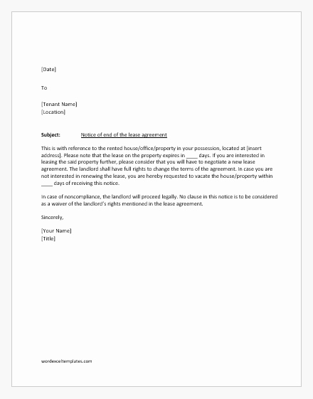 End Of Lease Letter Fresh Notification Letters to Tenant for Various Situations