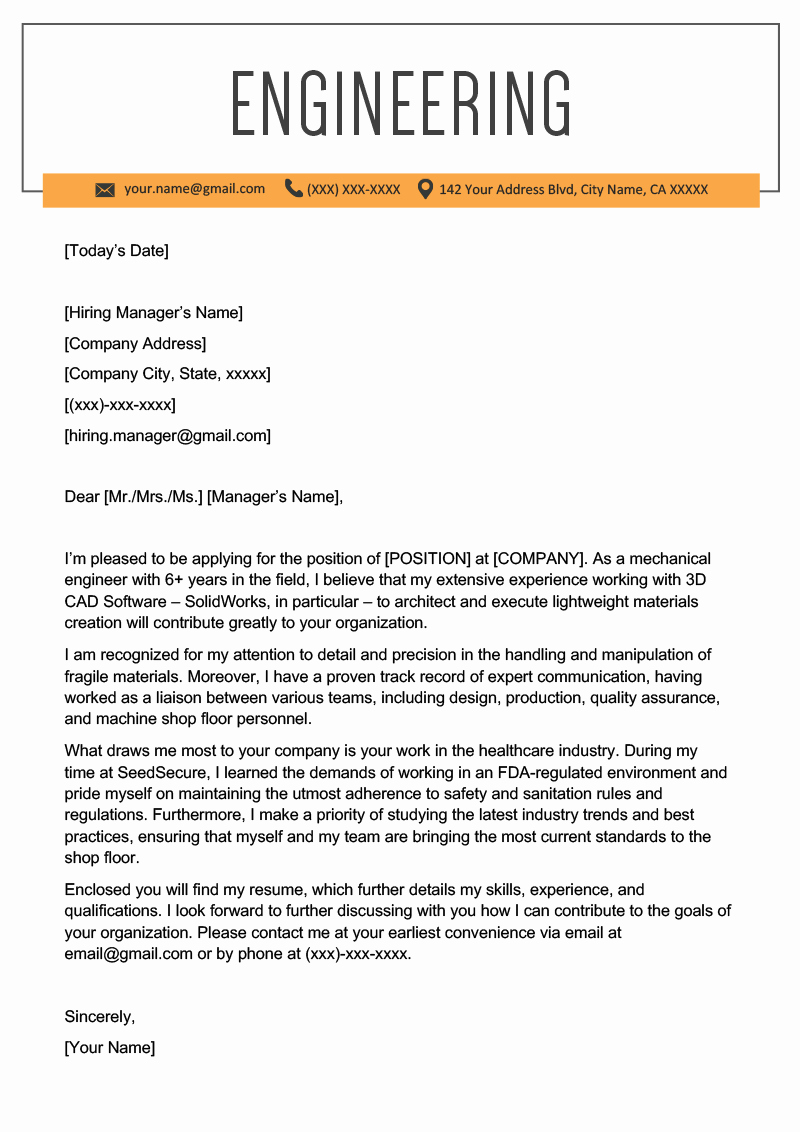 engineering cover letter sample