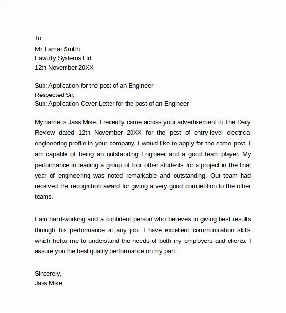 Engineering Internship Cover Letter Best Of 9 Application Cover Letter Templates