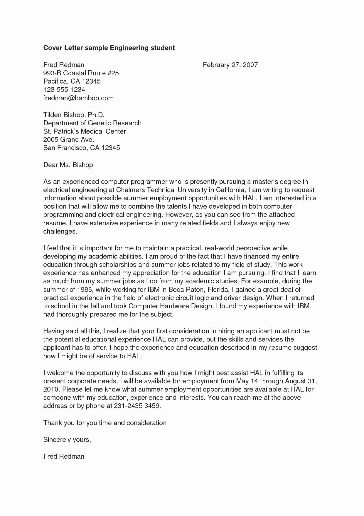 Engineering Internship Cover Letter Unique Engineering the Perfect Cover Letter
