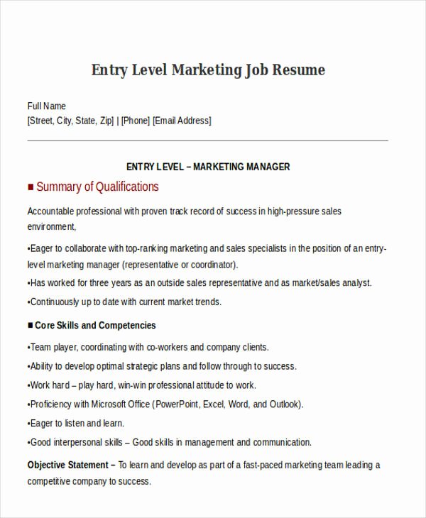 Entry Level Marketing Resume Best Of 30 Simple Marketing Resume Templates Pdf Doc