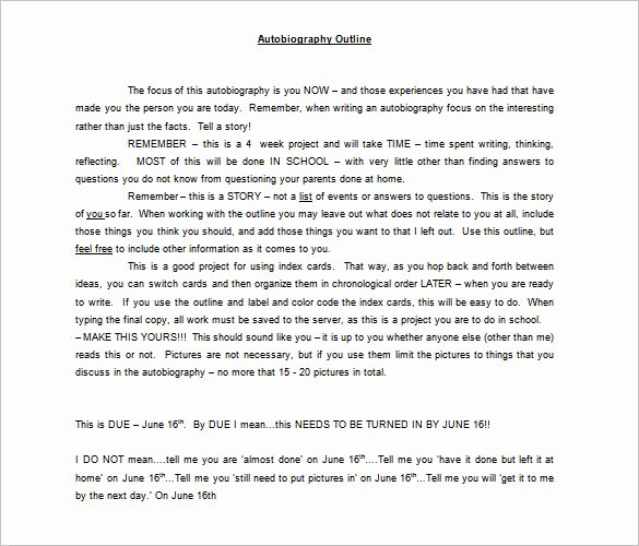 Example Of Autobiography About Yourself Lovely Autobiography Outline Template – 8 Free Sample Example