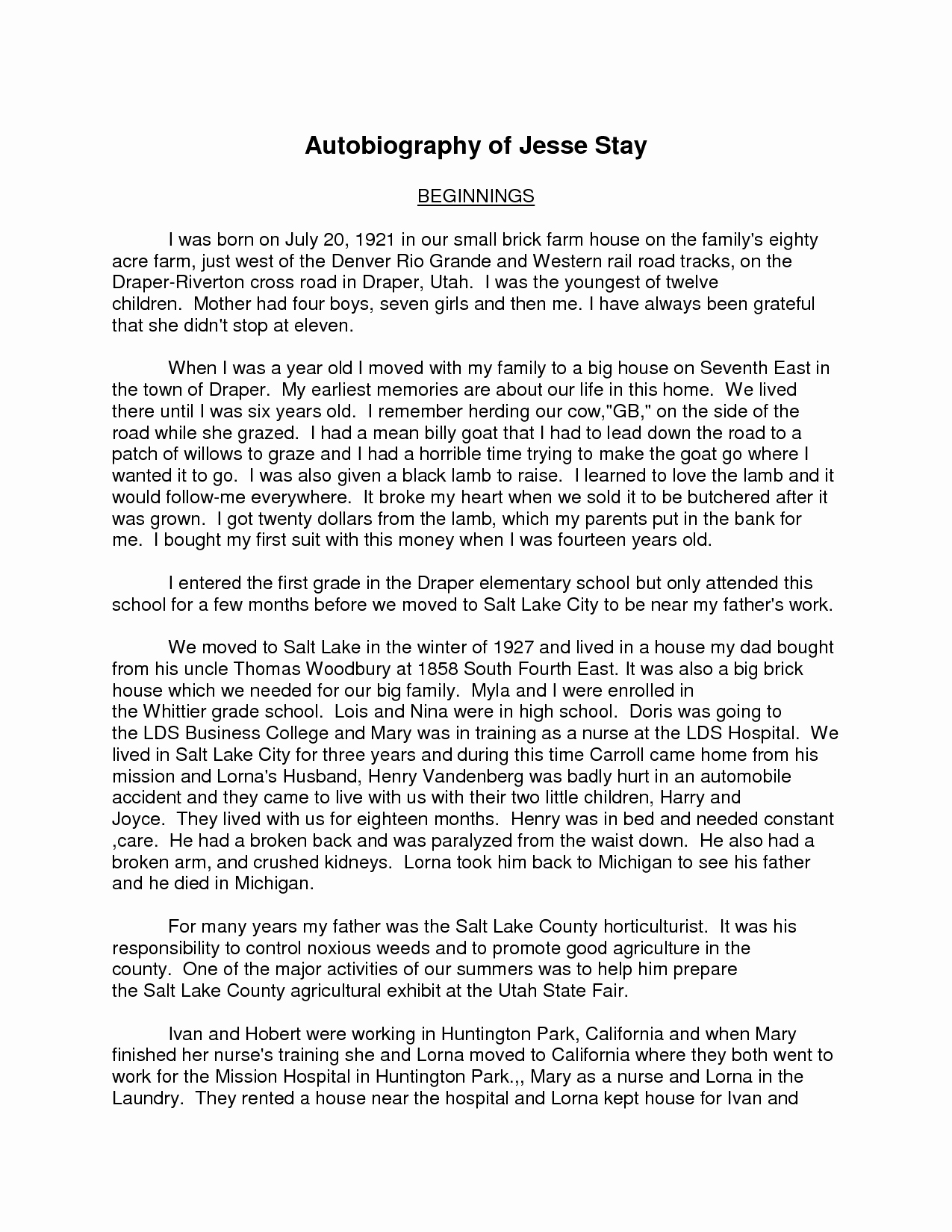 40 Example Of Autobiography About Yourself Desalas Template