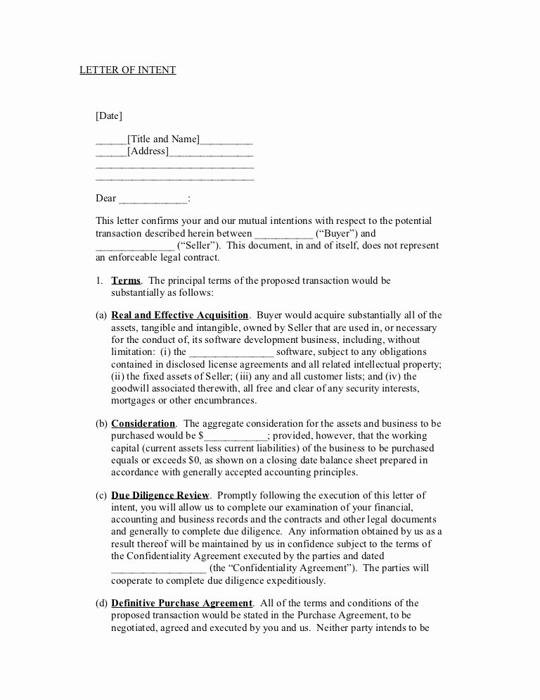 Examples Of Letter Of Intent New Sample Letter Of Intent