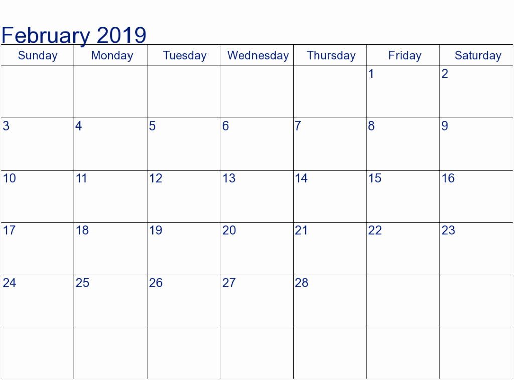 Excel Calendar 2019 Template Fresh February 2019 Calendar Excel Editable Template with Holidays